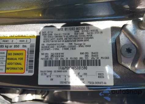 2015 Ford Fusion Se z USA, uszkodzony, nr VIN 1FA6P0HD4F5101590